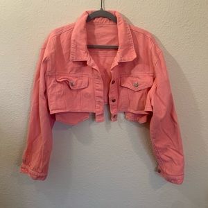 Brand new pink cropped denim jacket